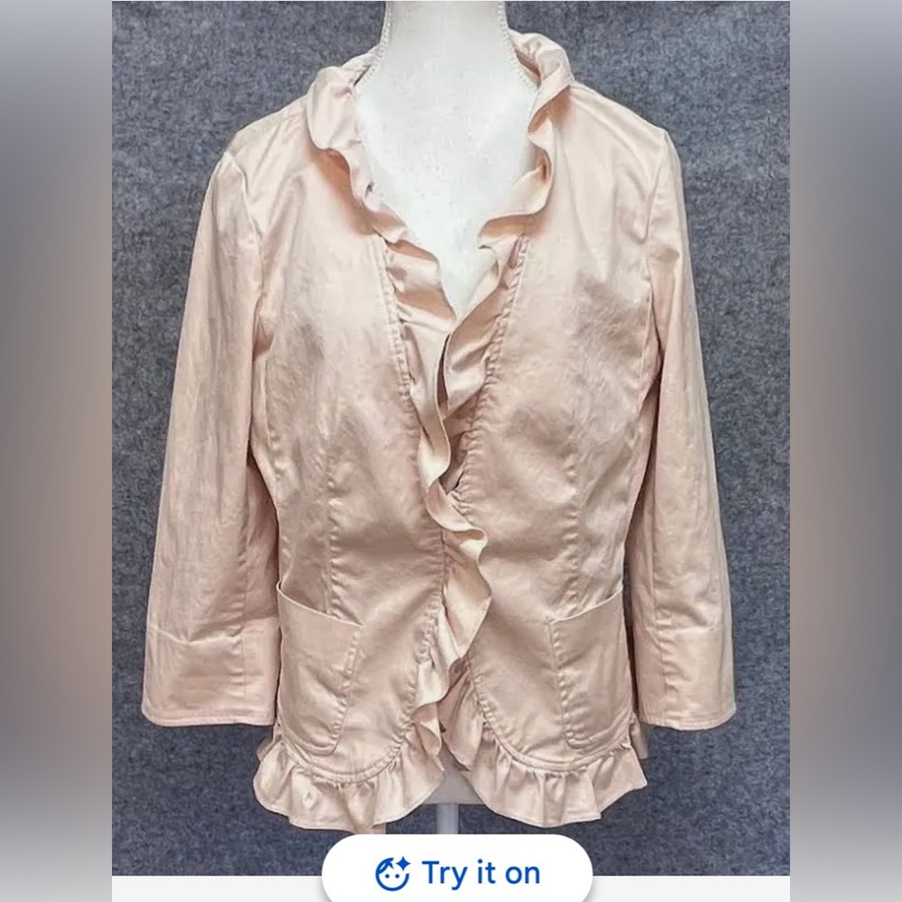 Talbots short Jacket Ruffled Cotton 3/4 Length Sleeves in Blush Pink Size 10